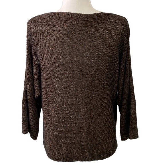 Eileen Fisher Organic Linen Loose Knit 3/4 Dolman Sleeve Sweater Metallic - Picture 15 of 16